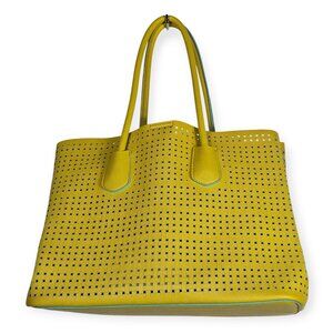 Big Buddha Yellow Perforated Tote Handbag Turquoise Lining Built-In Wallet